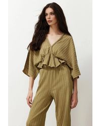 WOVCOR - Textured Wrap V Neck Cropped Peplum Sleeve Detail Top - Lyst