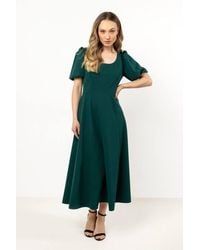 Love Lace - Viscose Short Sleeve Fit & Flare Dress With Slit - Lyst