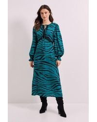 Dorothy Perkins - Zebra Lace Detail Tie Neck Printed Midi Dress - Lyst