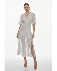 Karen Millen - Sparkle Iridescent Wrap Midi Dress - Lyst