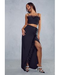 MissPap - Premium Feather Top & Wrap Skirt Co-ord - Lyst
