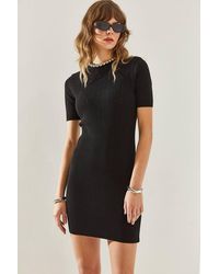 Bianco Lucci - Slim Fit Knitwear Midi Dress With Crew Neck - Lyst