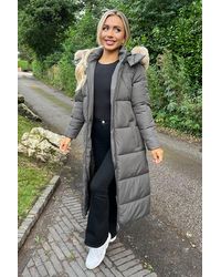 AX Paris - Faux Fur Hooded Longline Padded Coat - Lyst