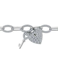 Jewelco London - Cz Key Love Heart Padlock Oval Belcher Charm Bracelet 7.5" - Lyst