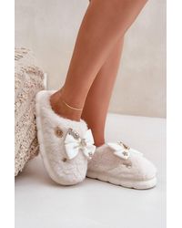 Love Lace - Soft Slippers With Faux Fur & Bow - Lyst