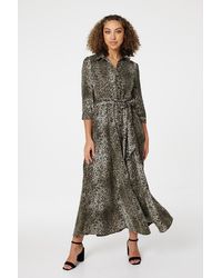 Izabel London - Leopard Print 3/4 Sleeve Shirt Dress - Lyst