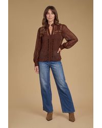 Oasis - Dobby Chiffon Trim Detail Button Down Blouse - Lyst