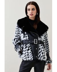 Karen Millen - Petite Peplum Mono Faux Fur Pu Belted Jacket - Lyst
