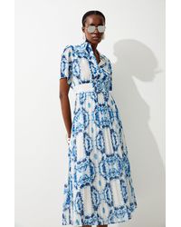 Karen Millen - Tall Abstract Tile Georgette Pleated Midi Shirt Dress - Lyst