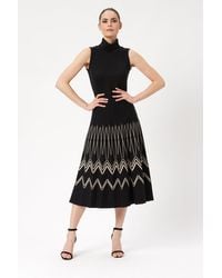 James Lakeland - Knitted Pleat Detail Pattern Midi Skirt In Black-white - Lyst