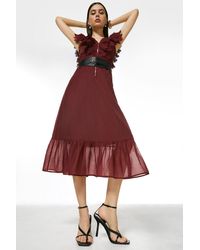 Karen Millen - Broderie And Ruffle Detail Woven Maxi Dress - Lyst