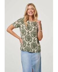 Izabel London - Baroque Print Short Sleeve Relaxed Top - Lyst