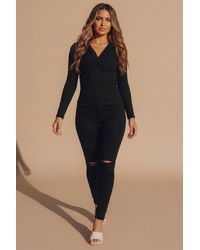 Femme Luxe - High Waisted Skinny Jeans With Rip Detail - Lyst