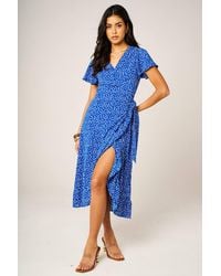 FS Collection - Angel Sleeve Floral Wrap Midi Dress With Hem Frill Detail - Lyst