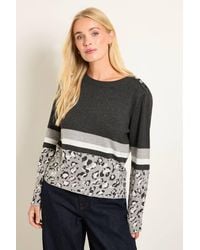 Wallis - Petite Leopard Detail Stripe Knitted Jumper - Lyst