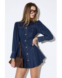 MissPap - Premium Denim Pleat Hem Balloon Sleeve Dress - Lyst