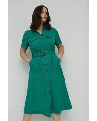 Warehouse - Plus Size Twill Utility Belted Midi Shirt Dress - Lyst