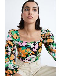 Warehouse - Floral Print Woven Sleeve Square Neck Top - Lyst
