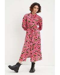Dorothy Perkins - Petite Pink And Green Floral Midi Shirt Dress - Lyst