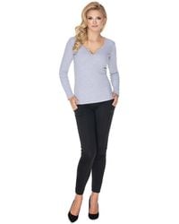 Love Lace - Ribbed Cotton Button Neck Long Sleeve Blouse - Lyst