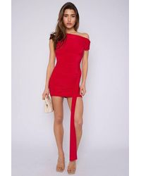 Stylewise - Ruched Drape Detail Slinky Bodycon Midi Dress - Lyst