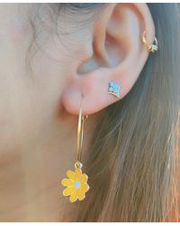 The Colourful Aura - Sunflower Charm Floral Colourful Hoop Earring - Lyst