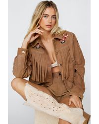 Nasty Gal - Suede Fringed Embroidered Jacket - Lyst