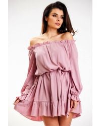 Love Lace - Viscose Long Sleeve A-Line Dress With Ruffles - Lyst