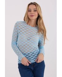 Love Lace - Elegant Fitted Lace Blouse Boat Neck Long Sleeve - Lyst