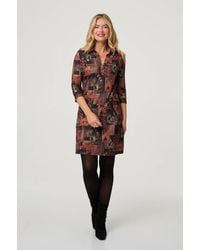 Izabel London - Printed 3/4 Sleeve Collared Short Dress - Lyst