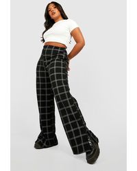 Boohoo - Plus Flannel Print Basic Jersey Knit Wide Leg Pants - Lyst