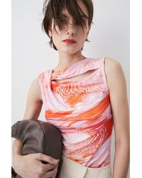 Karen Millen - Optic Print Viscose Blend Jersey Top - Lyst