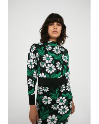 Warehouse - Climbing Floral Jacquard Funnel Knit Jumper - Lyst