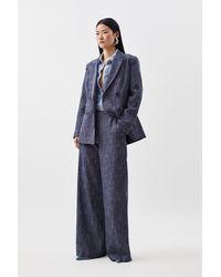 Karen Millen - Tailored Denim Look Wide Leg Button Detail Trousers - Lyst