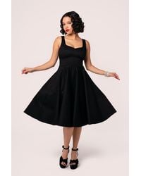 Hell Bunny - 50S Style Cotton Satin Midi Dress With Sweetheart Neckline - Lyst