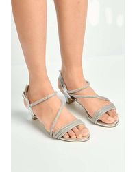 Miss Diva - Elena Diamante Embellished Band Low Heel Strappy Sandals - Lyst