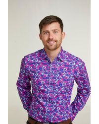 Double Two - Tailored Fit Pink Rose Floral Print Long Sleeve Formal Shirt - Lyst