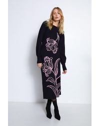 Warehouse - Floral Placement Jacquard Knit Midi Dress - Lyst