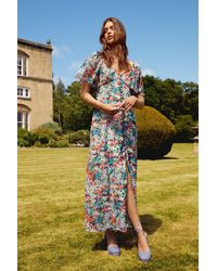Warehouse - Fluid Floral Button Front Midi Tea Dress - Lyst