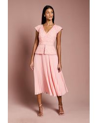 Coast - Petite V Neck Lace Bodice Peplum Midi Dress - Lyst