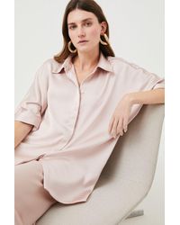 Karen Millen - Satin Button Down Tunic Woven Shirt - Lyst