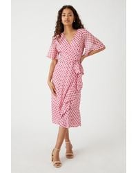 Wallis - Petite Pink Spot Flutter Sleeve Wrap Dress - Lyst