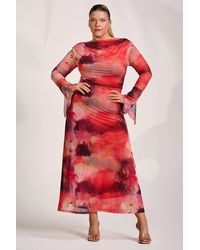 Jolie Moi - Long Sleeve Slash Neck Mesh Maxi Dress - Lyst