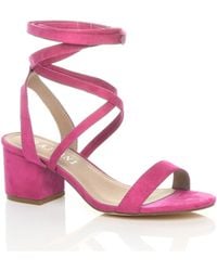 AJVANI - Mid Block Heel Tie Up Sandals - Lyst