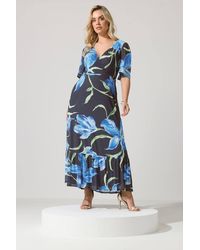 Yours - Floral Wrap Ruffle Hem Dress - Lyst