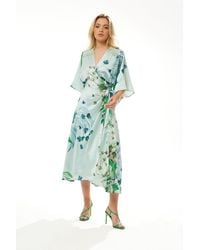 Liquorish - Mint Bird & Floral Wrap Maxi Dress With Lace Details - Lyst