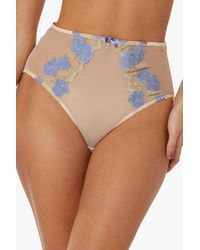 Playful Promises - Rayne Gold And Lilac Satin Floral Embroidered High Waisted Brief - Lyst
