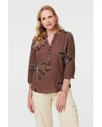 Izabel London - Embroidered Floral 3/4 Sleeve Blouse - Lyst