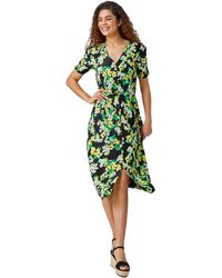 Roman - Ditsy Floral Ruched Sleeve Midi Dress - Lyst