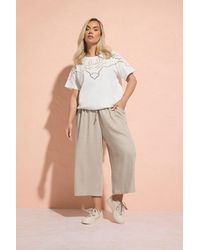 Yours - Cropped Wide Leg Linen Trousers - Lyst